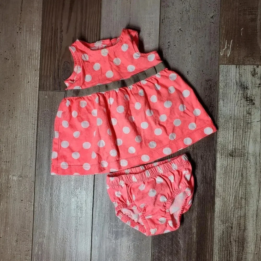 Carter's Coral and White Polka Dot Matching Baby Girl Outfit Size 3M EUC